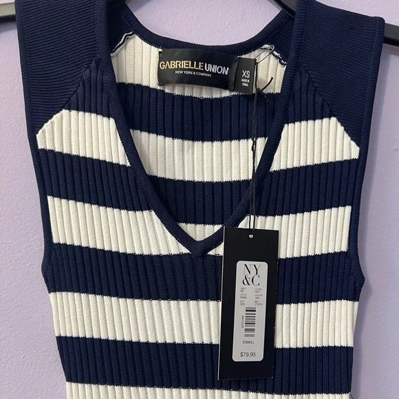 NY&Co Navy and White Striped Ribbed Tank Dress - Picture 6 of 6